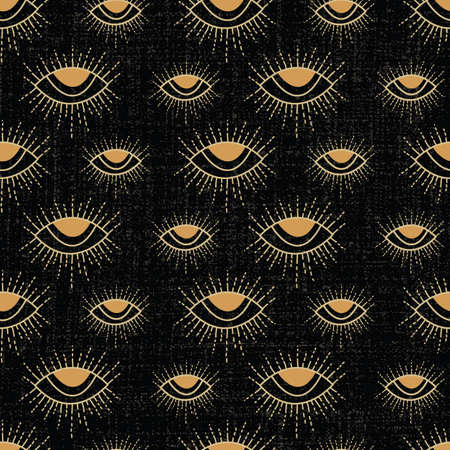 Vector Celestial magic eye with texture seamless pattern background on black surfaceのイラスト素材