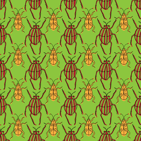 Vector beetles and bugs seamless repeat pattern design background. Digital Textile Print. Vector illustrationのイラスト素材