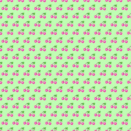 Pink cherries on a green backgroundのイラスト素材