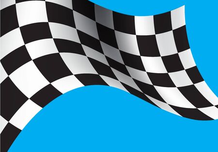 Checkered flag flying on blue background vector illustration.のイラスト素材