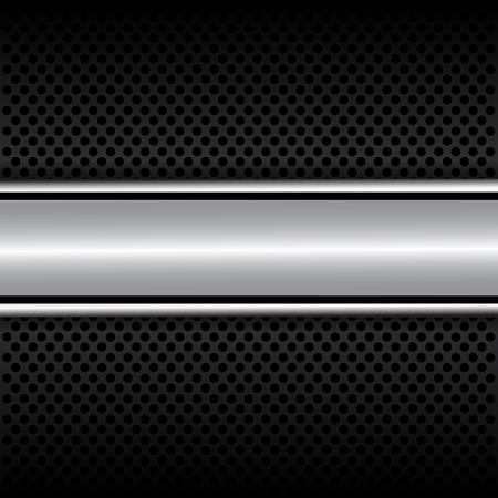 Silver banner on black circle mesh pattern design luxury modern background vector illustration.のイラスト素材