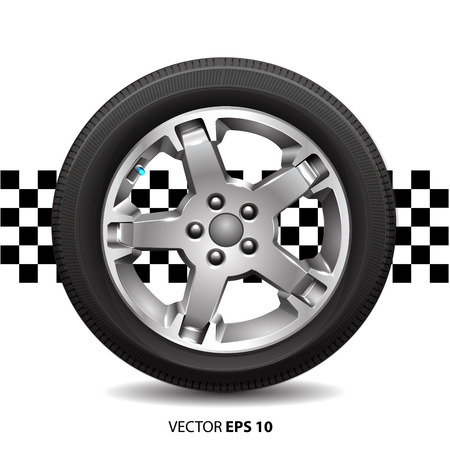 Wheel car on checkered background design for sport race vector illustration.のイラスト素材
