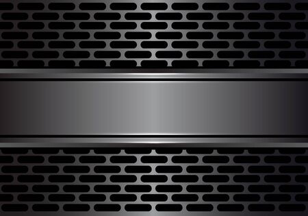 Abstract gray metal label on rounded rectangle mesh pattern design modern futuristic background vector illustration.のイラスト素材