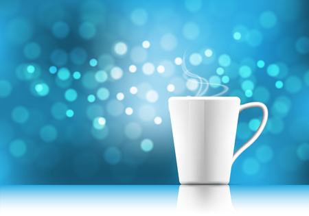 White coffee cup on blue bokeh background vector illustration.のイラスト素材