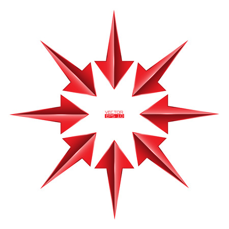 Red arrows 8 point direction together on white background sign symbol vector illustration.のイラスト素材