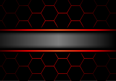Gray banner on black hexagon mesh red line design modern luxury futuristic background vector illustration.のイラスト素材