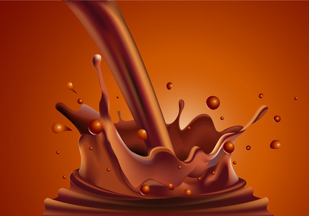 Splashing chocolate liquid on brown gradientのイラスト素材