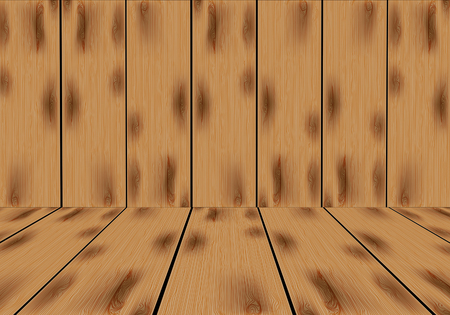 Realistic brown wood plate empty room stage pattern vector illustration.のイラスト素材