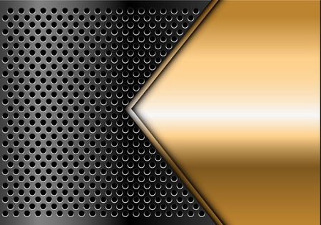 Abstract gold arrow blank space on dark gray circle mesh design modern luxury futuristic background vector illustration.のイラスト素材