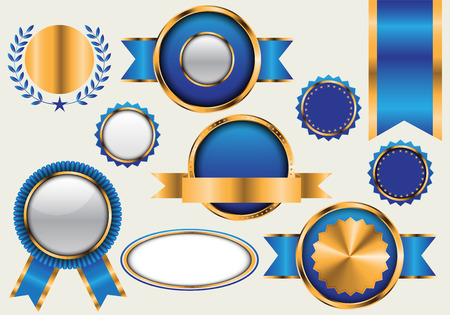 Gold blue banner blank collection set luxury on gray background vector illustration.のイラスト素材