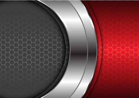 Abstract silver curve center with red gray hexagon pattern design modern luxury futuristic background vector illustration.のイラスト素材