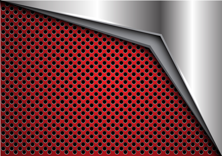 Abstract silver arrow on red metallic circle mesh design modern futuristic background vector illustration.のイラスト素材
