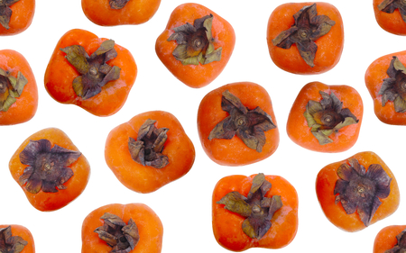 Persimmons fruit seamless pattern on white background.の写真素材