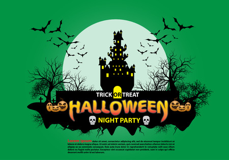 Happy Halloween night party holiday celebration on green design poster vector illustration.のイラスト素材