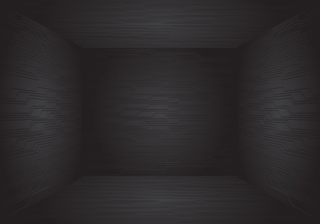 Black circuit pattern room 3D design modern futuristic technology vector illustration.のイラスト素材