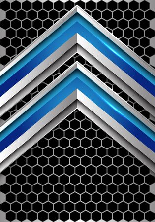 Abstract blue silver arrow direction on dark metallic hexagon mesh design modern futuristic technology background vector illustration.のイラスト素材