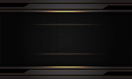 Abstract dark grey metallic gold light on black hexagon mesh pattern design modern futuristic technology background vector illustration.のイラスト素材