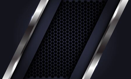 Abstract silver line dark grey on hexagon mesh design modern luxury futuristic background vector illustration.のイラスト素材