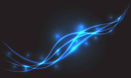 Abstract blue line light wave on black luxury background technology futuristic vector illustration.のイラスト素材