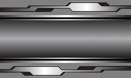 Abstract silver grey glossy metallic cyber black hexagon mesh pattern blank space design modern luxury futuristic background vector illustration.のイラスト素材