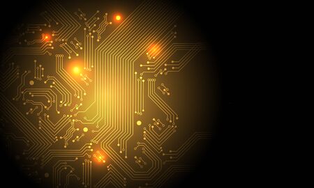 Technology gold circuit mainboard computer with blank space futuristic background vector illustration.のイラスト素材