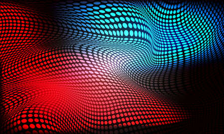 Abstract red blue circle mesh wave light on black technology futuristic background vector...