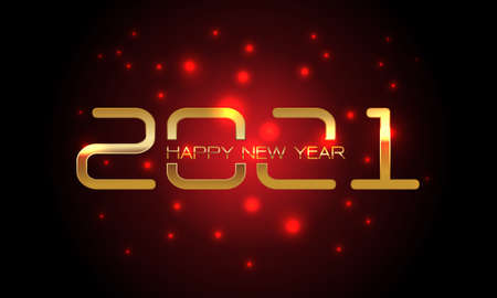 Happy New Year 2021 gold number and text on red light blur black design for countdown holiday festival celebration vector illustration.のイラスト素材