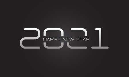 Happy New Year 2021 silver number and text on grey design for countdown holiday festival celebration...