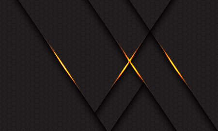 Abstract gold light shadow line geometric on dark hexagon mesh design modern futuristic background vector illustration.のイラスト素材