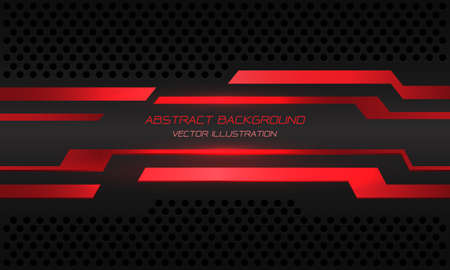 Abstract red cyber circuit line banner on black metallic circle mesh design modern futuristic technology background vector illustration.のイラスト素材