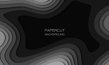 Abstract grey tone paper cut 3D layers overlap art background texture vector illustration.のイラスト素材