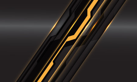Abstract yellow black circuit cyber line slash on dark grey metallic design modern futuristic technology background vector illustration.のイラスト素材