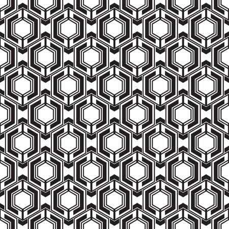 Abstract black hexagon geometric line pattern seamless monochrome on white background vector illustration.のイラスト素材