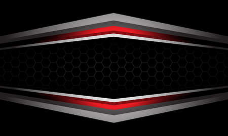 Abstract red silver geometric hexagon mesh on black design modern futuristic technology background vector illustration.のイラスト素材