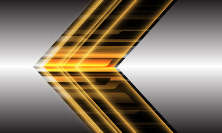 Abstract yellow light cyber arrow direction geometric dynamic on silver design modern futuristic technology background vector illustration.のイラスト素材