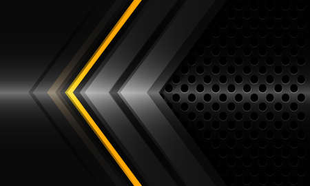 Abstract yellow light neon grey metal arrow direction geometric with circle mesh technology futuristic design modern background vector illustration.のイラスト素材