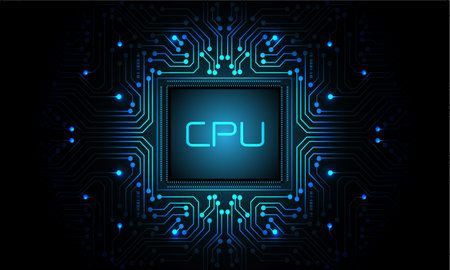 Technology blue light energy circuit microprocessor cyber on black futuristic pattern design...