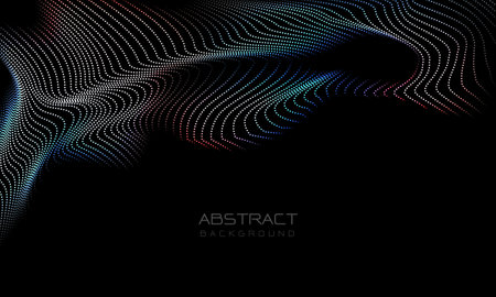 Abstract 3D color dots wave curve motion light on black with blank space design modern futuristic technology background vector illustration.のイラスト素材