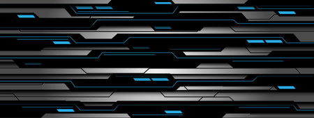 Abstract blue power light energy silver black line cyber circuit geometric design modern futuristic technology background vector illustration.のイラスト素材