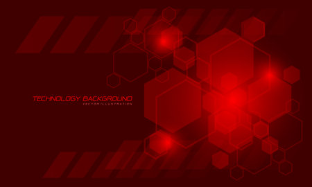 Abstract vector technology red hexagon geometric futuristic on black design modern creative background illustration.のイラスト素材