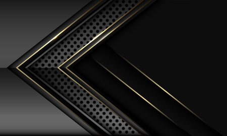 Abstract grey gold light line arrow direction circle mesh shadow design modern luxury futuristic technology background vector illustration.のイラスト素材