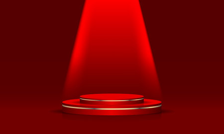 Abstract red gold podium empty room 3d shape with spot light design for product display presentation studio concept minimal wall scene vector illustration.のイラスト素材