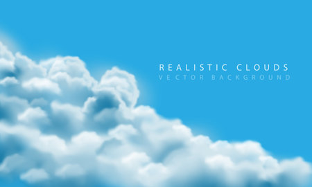 Realistic white cloud fog smoke on blue sky blank space background vector illustration.のイラスト素材