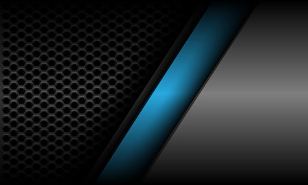 Abstract blue line slash geometric with grey metallic hexagon mesh design modern futuristic background vector illustration.のイラスト素材