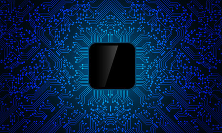 Blue circuit line black microprocessor technology pattern background vector illustration.