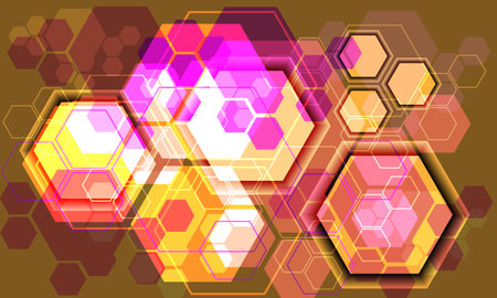 Abstract technology yellow purple hexagon geometric overlap futuristic design creative ultramodern background vector illustration.のイラスト素材