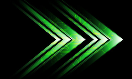 Abstract green circuit arrow direction geometric on black with blank space design moderntechnology futuristic background vector illustration.のイラスト素材