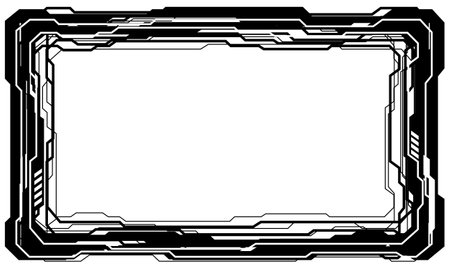 Abstract black cyber circuit line frame HUD blank space on white design modern technology futuristic background vector illustration.のイラスト素材