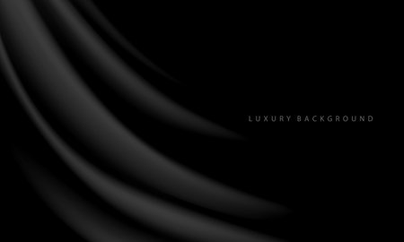 Realistic black fabric wave dark blank space for text place luxury background texture vector illustration.のイラスト素材