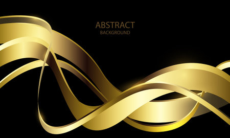 Abstract gold lines wave curve shiny effect on black design modern luxury futuristic background vector illustration.のイラスト素材